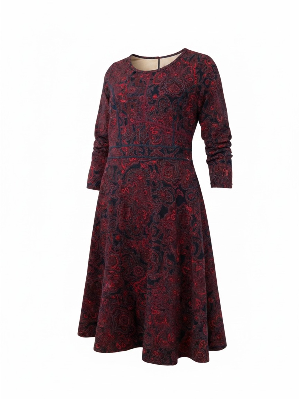 Title Nine 3/4 Sleeve Red Paisley Fit & Flare Dress